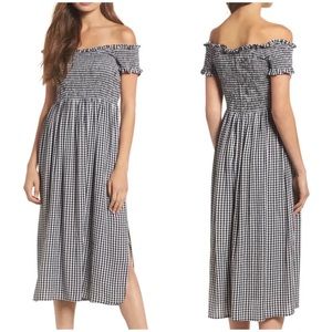 Bardot off shoulder gingham midi